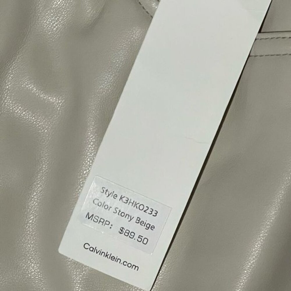 Calvin Klein Pant Women’s 10 Beige Faux Leather Straight Leg New - Picture 7 of 7